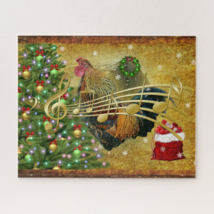 Vintag Rooster Singen Weihnachtslieder Puzzle