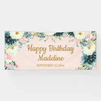 Vintag rosa Aquamarine Creme Floral Happy Geburtst