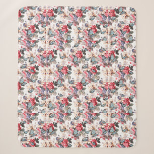 Vintag-Rosa-Blume-Blauschmetterling Sherpadecke