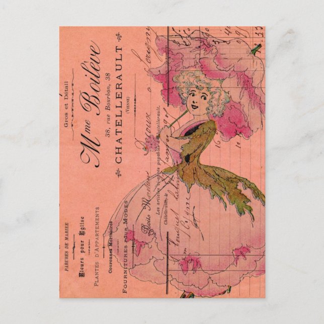 Vintag rosa Blume Fairy Postkarte (Vorderseite)