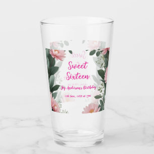 Vintag rosa Blume grüner Eukalyptus 16. Geburtstag Glas