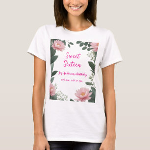 Vintag rosa Blume grüner Eukalyptus 16. Geburtstag T-Shirt