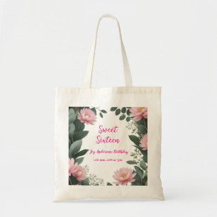 Vintag rosa Blume grüner Eukalyptus 16. Geburtstag Tragetasche