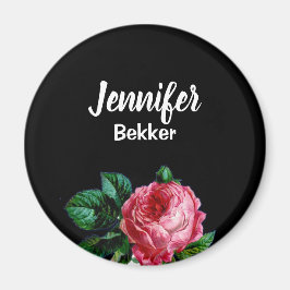 Vintag rosa Blume individuelle Name schwarz Magnet