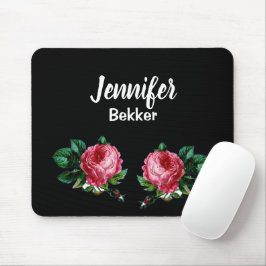 Vintag rosa Blume individuelle Name schwarz Mousepad