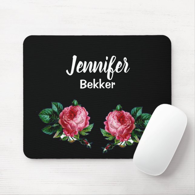 Vintag rosa Blume individuelle Name schwarz Mousepad (Mit Mouse)
