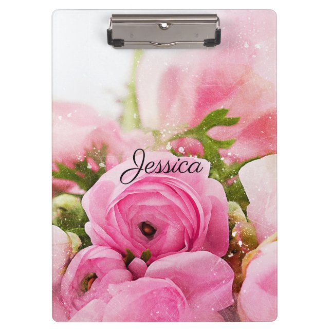 Vintag rosa Blume mit Ihrem Namen Klemmbrett (Vorderseite)