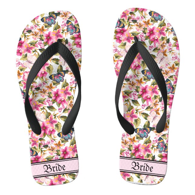Vintag rosa Blumenmuster Hochzeitbrille Flip Flops (Fußbett)