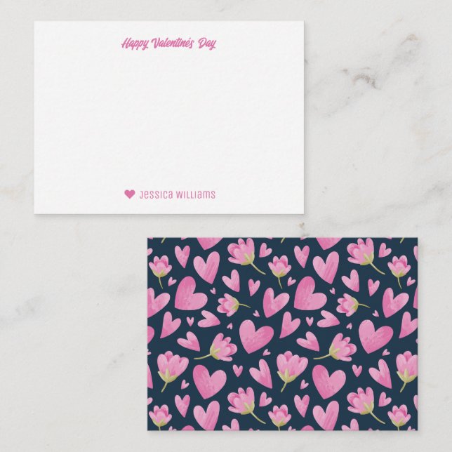 Vintag rosa Blumenmuster Valentinstag Mitteilungskarte (Vorne/Hinten)