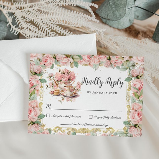 Vintag rosa Blumenstrauß Party Baby Bridal RSVP Karte (Von Creator hochgeladen)