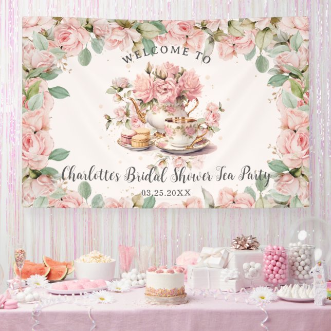 Vintag rosa Blumenstrauß Tea Bridal Kinderdusche Banner (Party)
