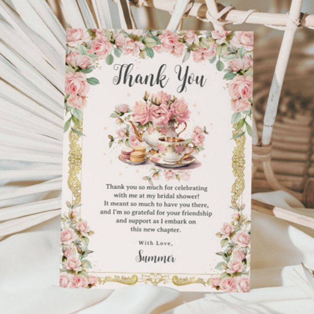 Vintag rosa Blumenstrauß Tee Party Brautparty Dankeskarte (Von Creator hochgeladen)