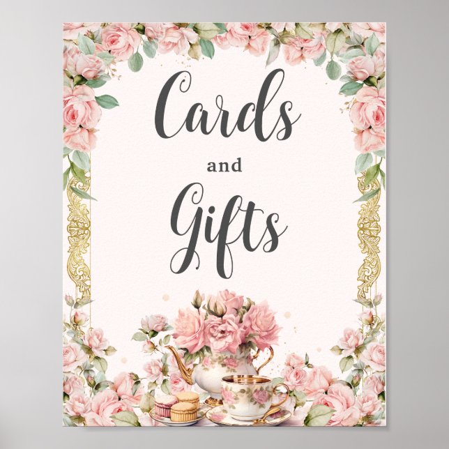 Vintag rosa Blumenstrauß Teezeremonie auf dem Mont Poster (Vorne)