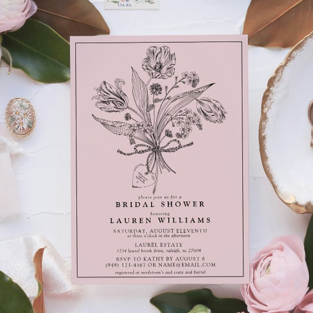 Vintag-rosa-botanische Brautparty-Kalligrafie Einladung (Bridal Shower Invitation!)