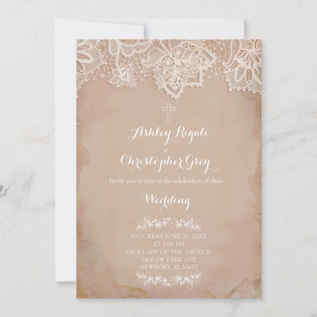 Vintag rosa Christliche Hochzeitseinladung Einladung (Vorderseite)