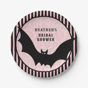 Vintag rosa Damask Halloween-Bat-Brautparty Pappteller