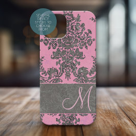 Vintag-rosa-Damaskus-Muster Monogramm Case-Mate iPhone Hülle