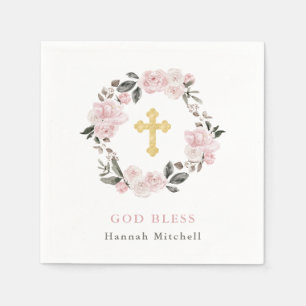 Vintag rosa erröten Blumen- und des Goldkreuz-  Serviette