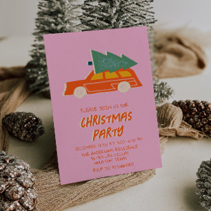 Vintag rosa farbenfrohe Weihnachtsfeiertage Red Ca Einladung