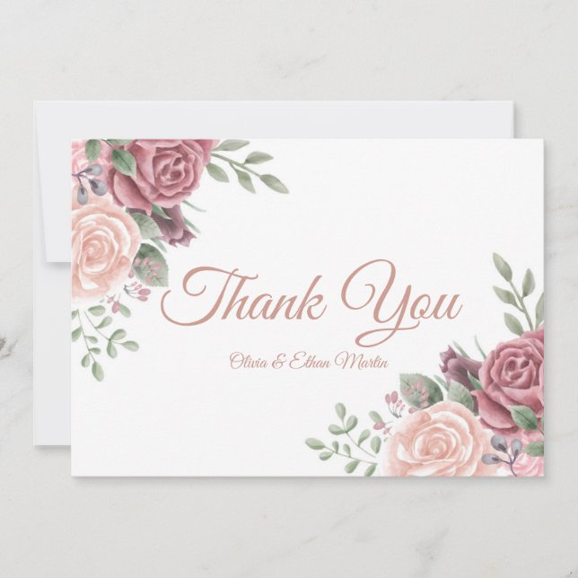 Vintag rosa Farbflora Dankeskarte (Vorderseite)