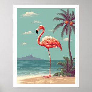 Vintag rosa Flamingo auf Beach Poster