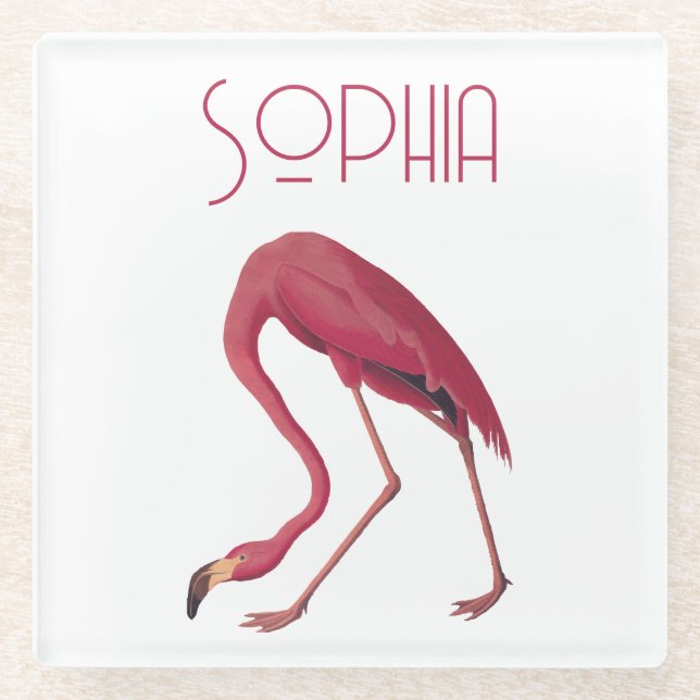 Vintag rosa Flamingo Glasuntersetzer (Vorderseite)