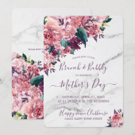 Vintag-rosa-florale Marmormütter-Tag Brunch Einladung