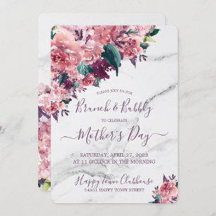 Vintag-rosa-florale Marmormütter-Tag Brunch Einladung
