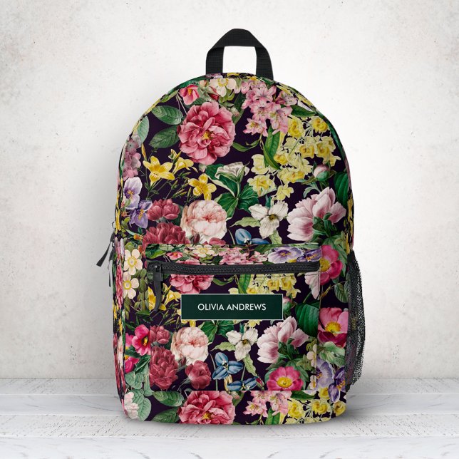 Vintag-rosa-florenschwarzes Muster Bedruckter Rucksack (Von Creator hochgeladen)