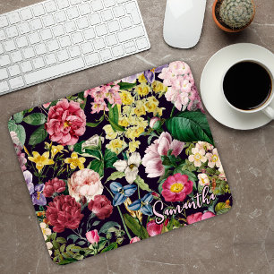 Vintag-rosa-florenschwarzes Muster Mousepad
