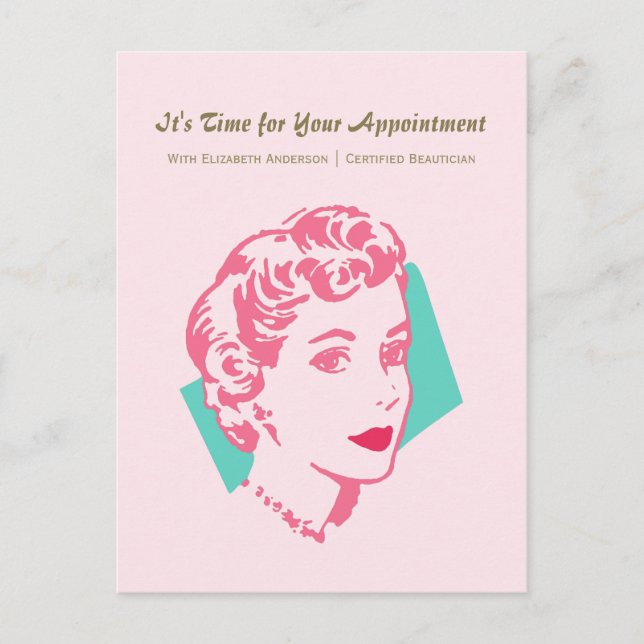 Vintag-rosa-Frau Schönheit Ernennung Erinnerung Postkarte (Vorderseite)