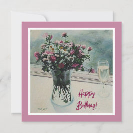 Vintag rosa Geburtstagsfeier Blume Kunstmalerei Feiertagskarte