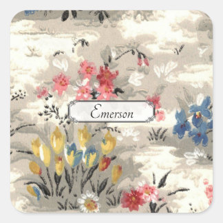 Vintag rosa, gelb-gelbe Blumenmuster Mitte des Jah Quadratischer Aufkleber