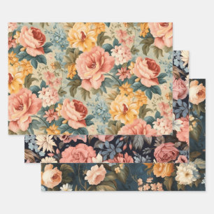 Vintag rosa Gelbblume Geschenkpapier Set