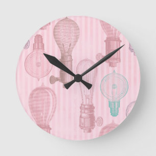 Vintag rosa Glühbirnen Retro liebt Elektro Runde Wanduhr