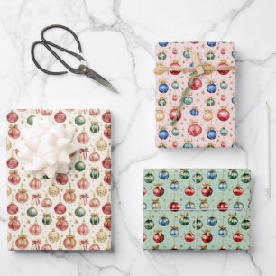 Vintag Rosa Grüne Feiertage Weihnachtsschmuck Geschenkpapier Set