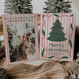 Vintag Rosa grüne Hand gezeichnete Weihnachtsbaums Feiertagskarte