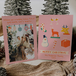 Vintag Rosa Illustrierte Weihnachtsfeier Retro Spa Feiertagskarte