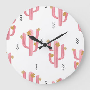 Vintag rosa Kaktus Wasserfarbmuster Große Wanduhr