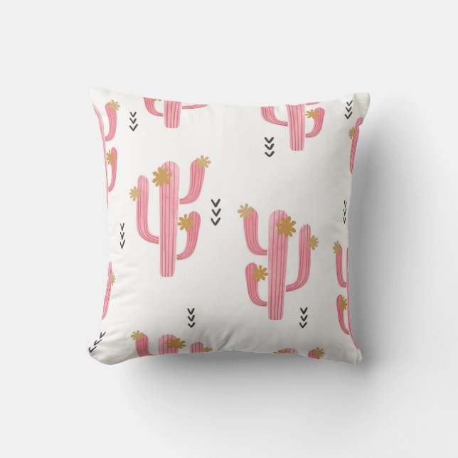 Vintag rosa Kaktus Wasserfarbmuster Kissen (Vorderseite)
