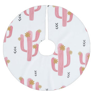 Vintag rosa Kaktus Wasserfarbmuster Polyester Weihnachtsbaumdecke