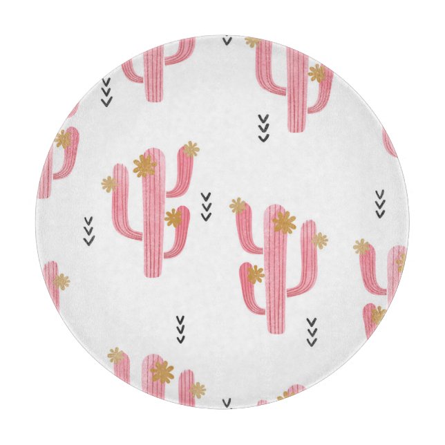 Vintag rosa Kaktus Wasserfarbmuster Schneidebrett (Vorderseite)