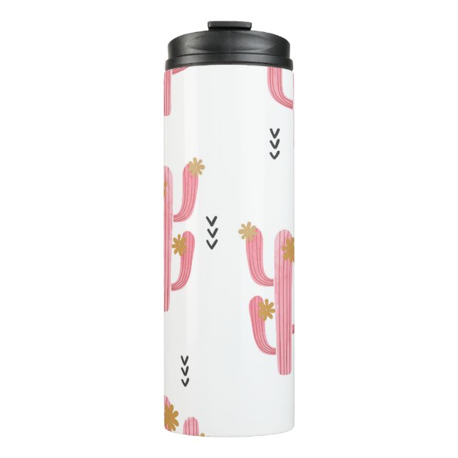 Vintag rosa Kaktus Wasserfarbmuster Thermosbecher (Vorderseite)