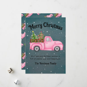 Vintag rosa LKW Weihnachtsbaum Merry Feiertagskarte