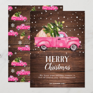Vintag rosa LKW Weihnachtsbaumholz Merry Feiertagskarte