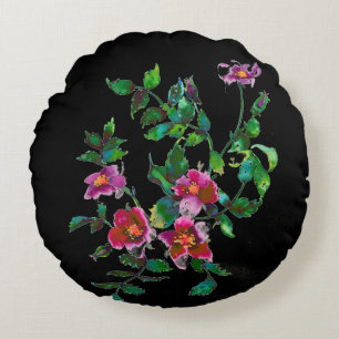 Vintag-rosa-magenta-Aquarellfarben-Rose Rundes Kissen