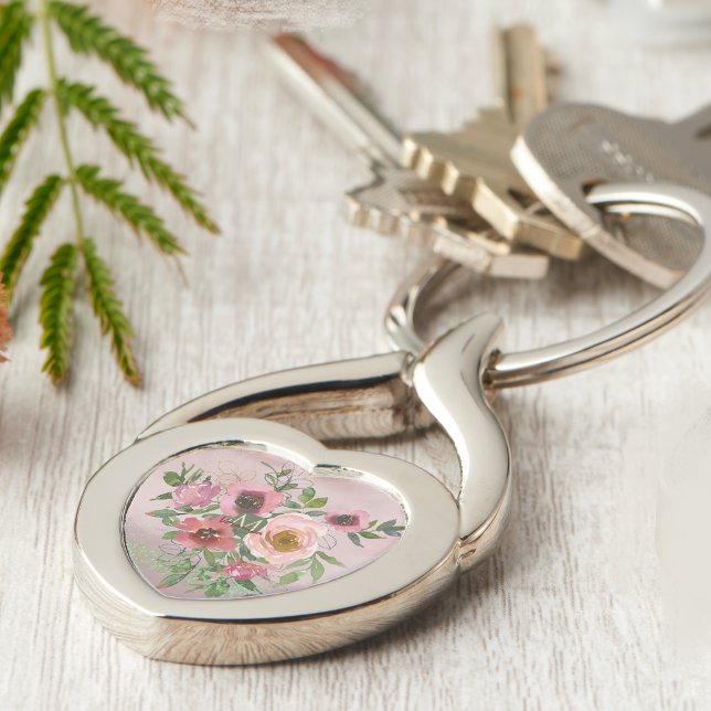 Vintag rosa Monogramm Schlüsselanhänger (Pink floral heart shape key chain)