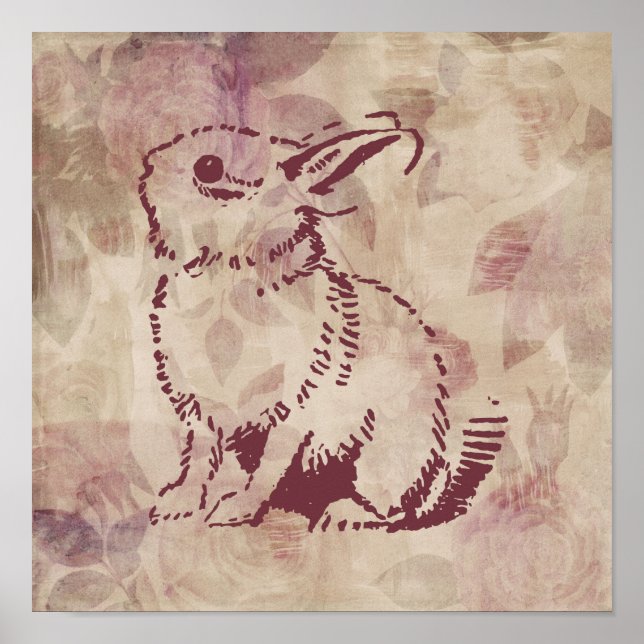 Vintag rosa Niedliche Kaninchen Rose Blume Stil Poster (Vorne)