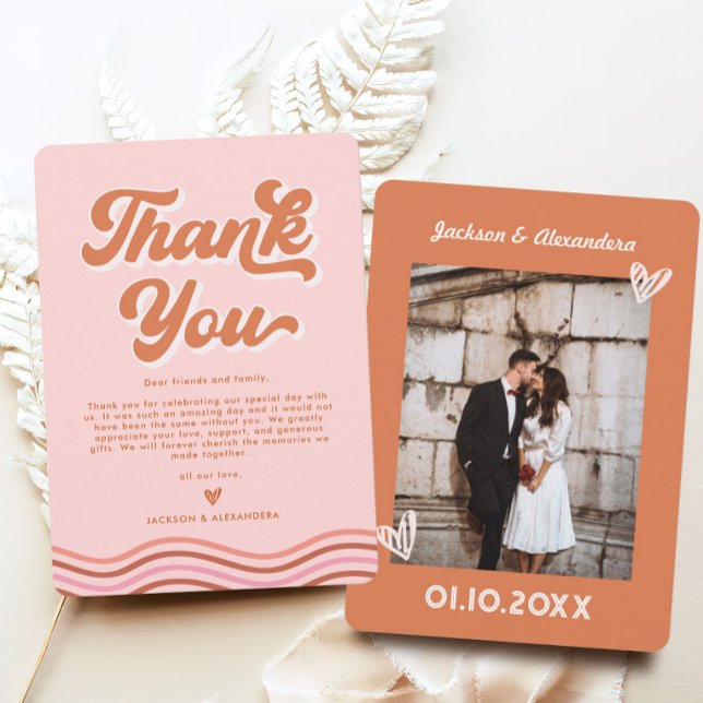 Vintag rosa Orange Retro Hochzeit Dankeschön Karte (Von Creator hochgeladen)