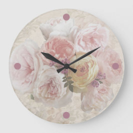 Vintag Rosa Peony Blume Blossom Romantische Dekora Große Wanduhr